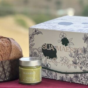 PANETTONE ARTIGIANALE DA KG 1 CON CREMA DI PISTACCHIO IN BARATTOLO DA GR 200 LINEA FLOWER
